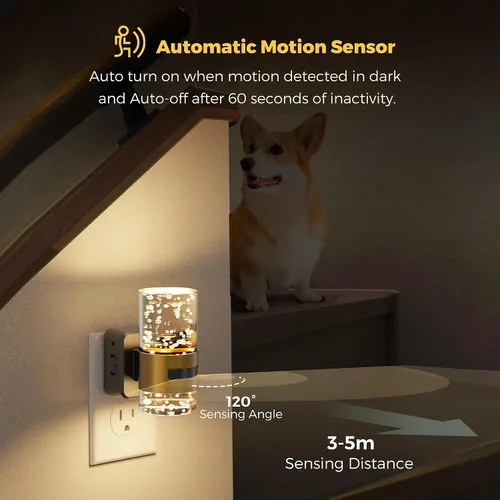 Vista 3 de L LOHAS LED Luz nocturna con sensor de movimiento, luces nocturnas de burbujas enchufables a la pared, luz nocturna de cambio de temperatura