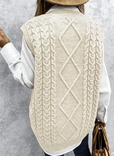 Vista 3 de EVALESS - Chaleco de gran tamaño para mujer, cuello en V, sin mangas, color sólido, suéter suelto