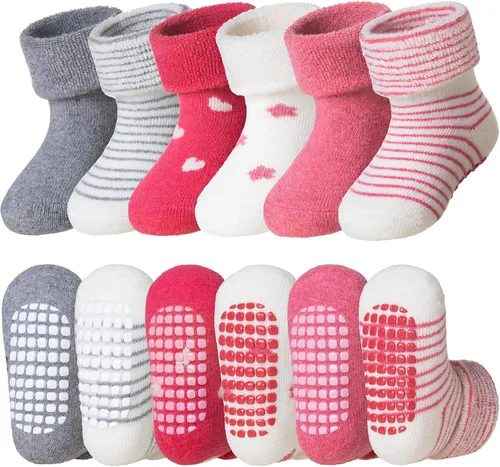 Vista 9 de DoSmart Calcetines antideslizantes para bebés, niños y niñas, cálidos, de lana gruesa, calcetines de invierno con pinzas, 6 pares