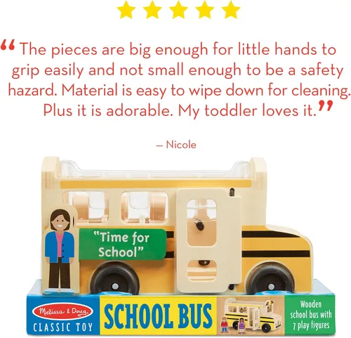 Vista 5 de Melissa & Doug Juego de madera para autobús escolar con 7 figuras de juego