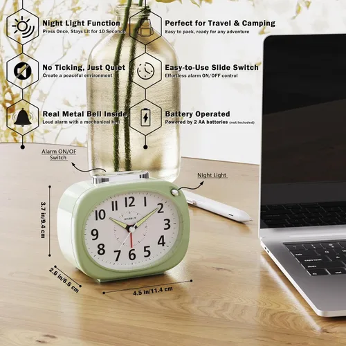 Vista 2 de AYRELY® Reloj despertador analógico de 4,5 "para personas que duermen Verde