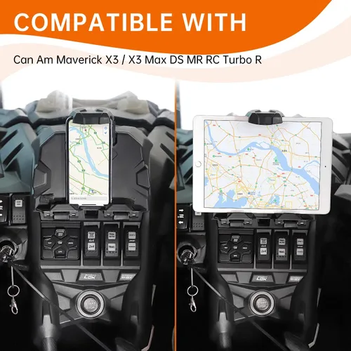 Vista 5 de X3 - Soporte para teléfono y tablet con GPS compatible con Can Am Maverick X3 / X3 Max DS MR RC Turbo R 2017-2024, accesorios con bandeja