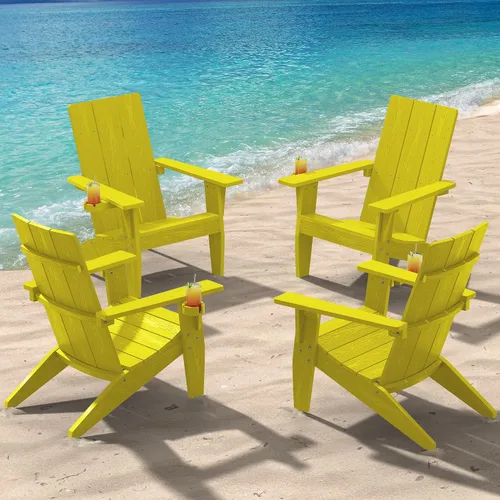 Vista 31 de MXIMU Silla Adirondack moderna resistente a la intemperie con portavasos, sillas de gran tamaño para hogueras Adorondic de plástico al aire libre