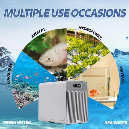 Vista 6 de Poafamx - Enfriador de acuario de 42 galones, enfriador de agua silencioso para pecera, 1/10 HP Compressor Refrigeration with Pump & Tubing, for