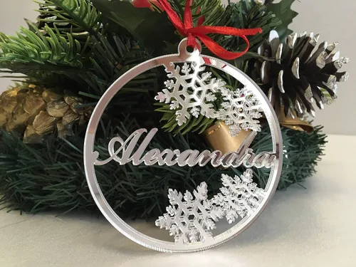 Vista 5 de Adorno de Navidad personalizado, bola cortada con láser, bolas con nombre personalizado, Navidad 2025, regalos de Navidad para la familia, adornos