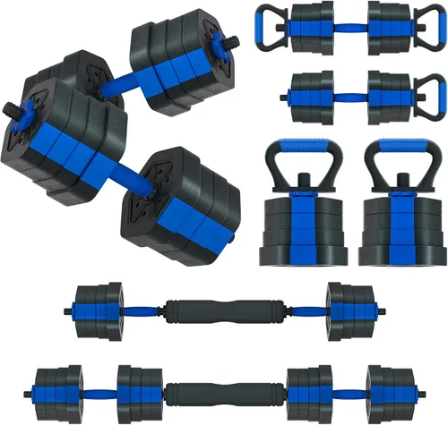 Vista 10 de VIVITORY Juego de mancuernas de pesos ajustables, pesas libres con conector, juego de mancuernas ajustables antideslizantes, barra para gimnasio