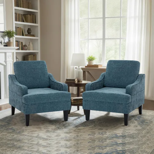 Vista 10 de Silla de acento moderna para dormitorio, silla de lectura tapizada con bolsillos laterales, sillas cómodas para sala de estar, sillón para sala