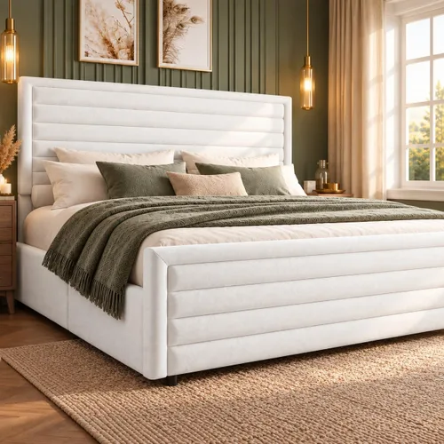 Vista 12 de REVOMINCA Armazón de cama tamaño completo (Full Size), plataforma tapizada con cabecera y pie de cama de terciopelo, base de colchón con listones