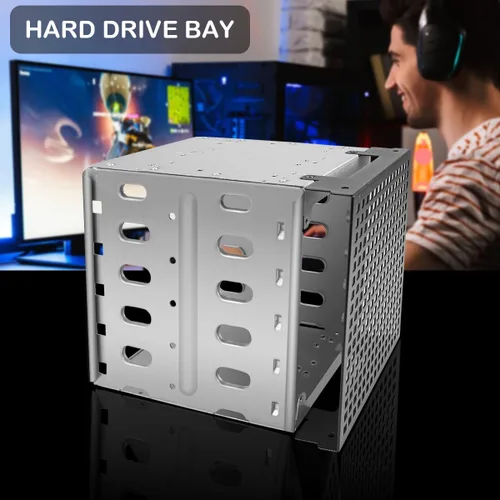 Vista 6 de Jaula de disco duro de acero inoxidable, bandeja de disco duro con espacio de ventilador, soporte de estante adaptador para computadora de 5.25