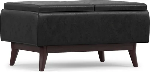 Vista 13 de SIMPLIHOME Owen - Otomana rectangular de cuero vegano de 34 pulgadas de Negro (Distressed Black)