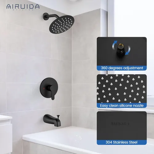 Vista 9 de Airuida Juego de grifo de ducha con boquilla de bañera, grifo de bañera de Negro