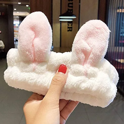 Vista 3 de Lunaya 2 diademas suaves y cálidas de forro polar coral con orejas de animal para mujeres y niñas, turbante de moda, accesorios para el cabello