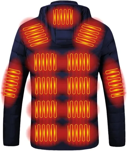 Vista 3 de Chaqueta térmica para hombres y mujeres, carga USB, 19 zonas de calefacción, calentador de cuerpo eléctrico, abrigo con capucha, cálido para invierno