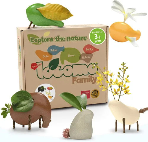 Vista 9 de Taksa Toys Locomo Family - 1 figuras educativas de Waldorf de juego al aire libre, juguetes Montessori de animales de madera para niños de 3, 4, 5