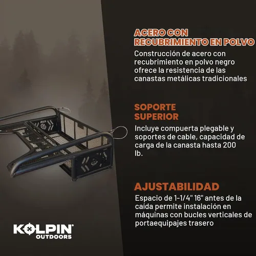 Vista 3 de Kolpin ATV Soporte de Cesta Trasera Abatible con Portón Trasero Plegable Universal - 53300, Negro