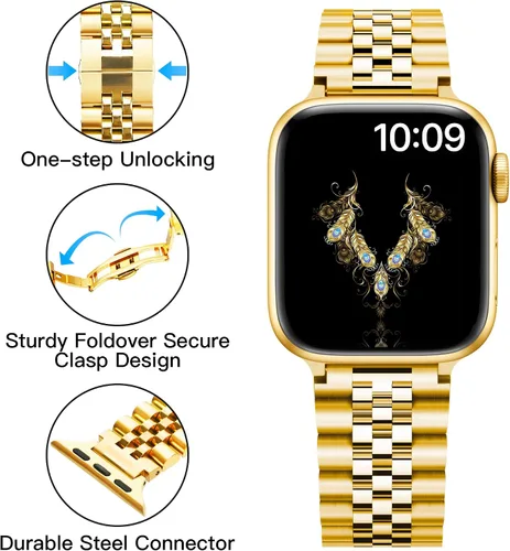 Vista 2 de Compatible con correas de Apple Watch para hombres de 1.654 pulgadas (Serie 10) 1.614 pulgadas, 1.575 pulgadas, 1.496 pulgadas, acero inoxidable