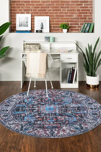 Vista 9 de Unique Loom Mangata Collection - Alfombra de área Mahtaab (Runner 2' 0" x 5' 0", negro/azul)