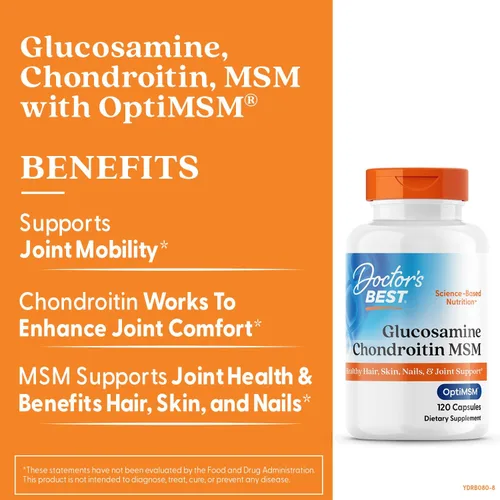Vista 3 de Doctor's Best Glucosamina Condroitina Msm con cápsulas OptiMSM, apoya la estructura, función y comodidad saludables de las articulaciones, sin OGM