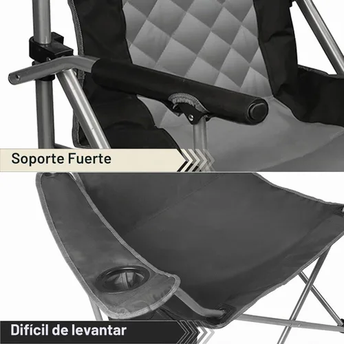 Vista 6 de Silla de camping plegable acolchada con reposabrazos duro, soporte para tazas, resistente para adultos, respaldo acolchado, silla de campamento