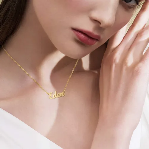 Vista 3 de Ldurian Name Necklace Personalized - Customized Name Plate Necklace - 14K Gold Plated Dainty Name Necklaces Birthday Jewelry Gift for Teen Girls