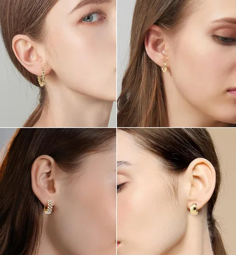 Vista 5 de 24 pares de aretes de aro para niñas y mujeres, aretes geométricos de moda, aretes de tuerca de moda, regalo de joyería para fiesta de cumpleaños