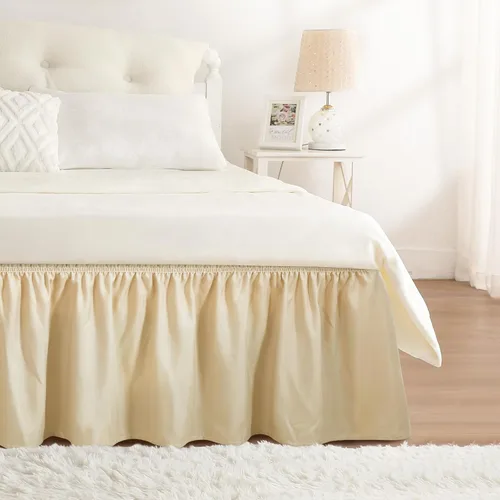 Vista 44 de Falda de cama RIMELA tamaño Queen color verde bebé con caída de 15 pulgadas, falda elástica envolvente, volante que protege contra el polvo