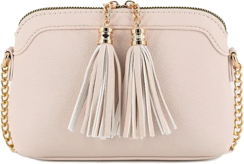 Vista 2 de Bolso cruzado pequeño con dos borlas con correa de cadena, bolso pequeño para mujer