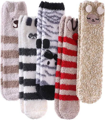 Vista 17 de Calcetines mullidos para mujer, esponjosos, cálidos, tipo pantufla de invierno, de microfibra, suaves, para dormir en casa 1 par Blanco