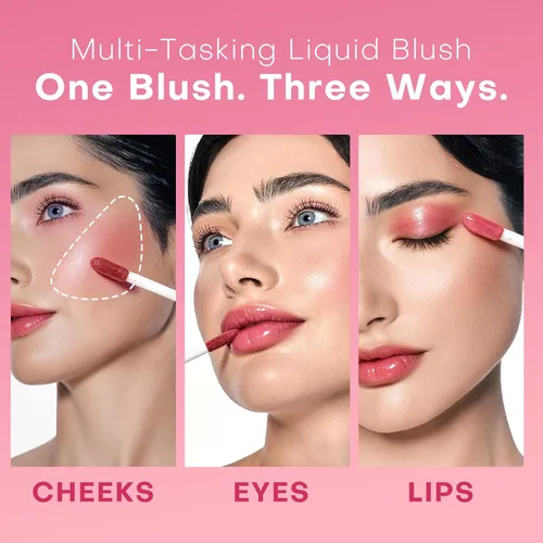 Vista 5 de KIMUSE Rubor líquido para mejillas, tinte hidratante para labios y mejillas Rosa neutro suave de fantasía