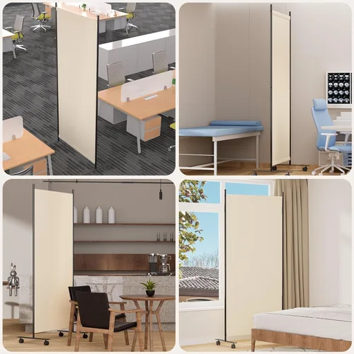 Vista 7 de Divisor de habitación de 34 pulgadas de ancho plegable con ruedas, 1 panel divisor de pared para separación de habitaciones
