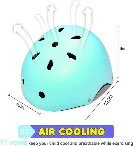 Vista 3 de Casco ajustable para niños con rodilleras, coderas y muñequeras - Cascos de bicicleta para niños pequeños de 3-5, 5-8, 8-14 años - Perfecto