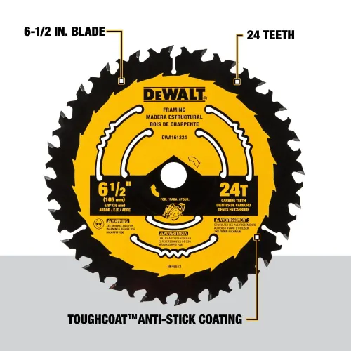 Vista 2 de DEWALT Hoja de sierra circular, 6 1/2 pulgadas, 24 dientes, para estructura (DWA161224)