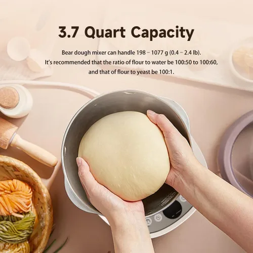Vista 3 de Bear - Máquina de masa eléctrica de 3.7 cuartos de galón con función de fermentación, fabricada con acero inoxidable 304 para pizza y masa de pan