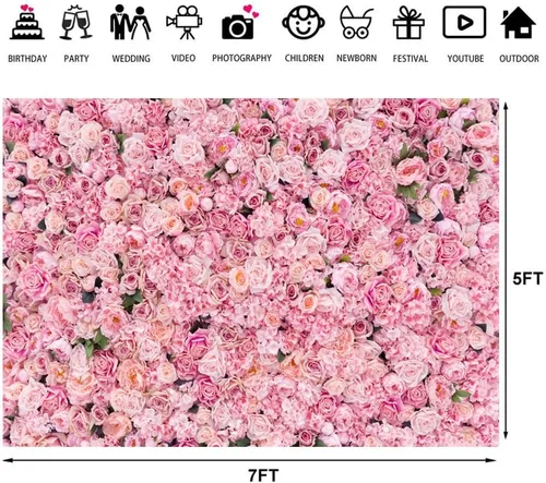 Vista 2 de Flores de pared de rosas rojas y rosadas de 7 x 5 pies, fondos para fotografía de boda, despedida de soltera, baby shower, fondo de fotos, postre