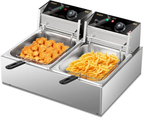 Vista 9 de Bonnlo Freidora eléctrica, freidora de encimera de 11.4 cuartos de galón con canasta, tapa, freidora comercial con control de temperatura, tanque