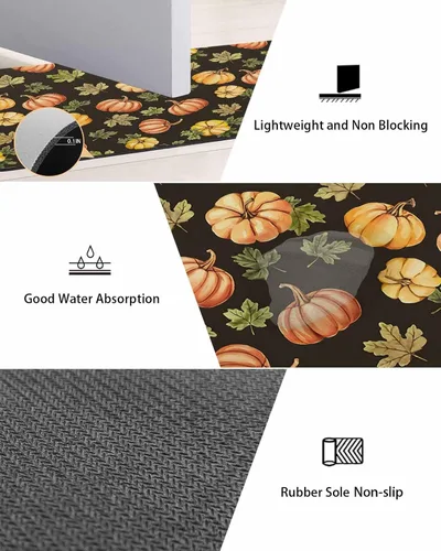 Vista 3 de Fall Autumn Pumpkin Bath Mat for Tub,Non Slip Bathroom Floor Runner Rug Quick Dry & Absorbent Diatomaceous Earth Shower Sink Kitchen