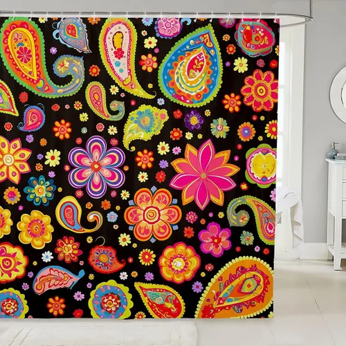 Vista 18 de Erosebridal Cortina de baño psicodélica, verde azulado, azul, morado, juego de cortina de ducha para niños y niñas, cortina de ducha exótica
