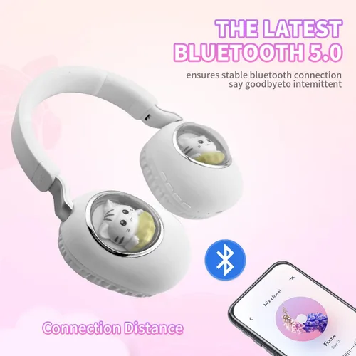 Vista 5 de Auriculares inalámbricos con luces LED, auriculares para niños con Bluetooth iluminado sobre la oreja con micrófono y tarjeta SD para la escuela