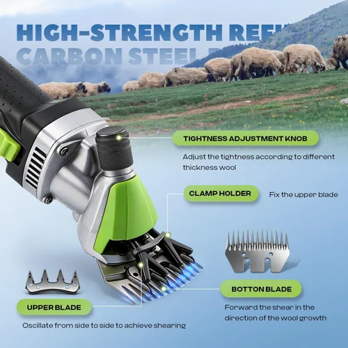 Vista 5 de Tijeras de oveja profesionales 850 W 2400 RPM resistentes con 4 cuchillas (13 dientes rectos/13 dientes curvos/9 dientes rectos / 9 dientes curvos)