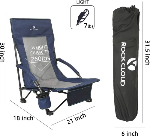 Vista 3 de ROCK CLOUD Silla de playa plegable portátil Sillas bajas para acampar Césped de Campamento Senderismo Deportes