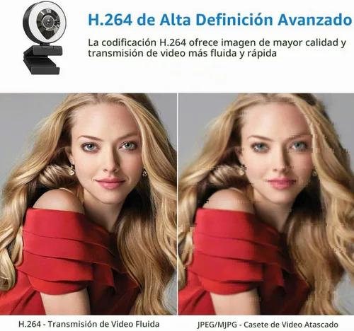 Vista 6 de Cámara web para computadora 1080P con micrófono doble, luz derecha ajustable, cámara web para PC, enfoque automático avanzado con trípode, cámara