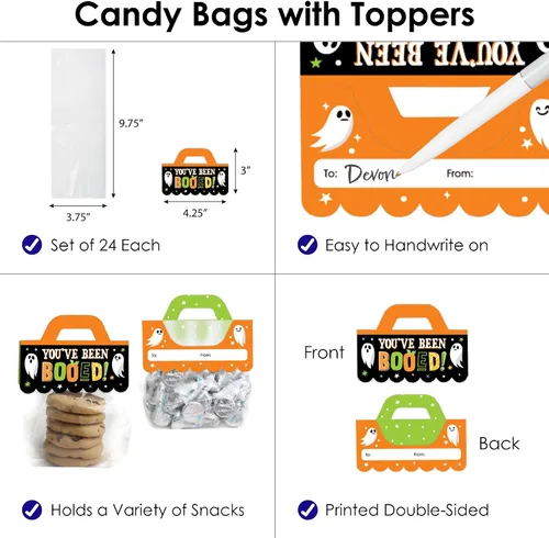 Vista 3 de Big Dot of Happiness You've Been Booed - Etiquetas transparentes para bolsas de regalos para fiesta de Halloween fantasma DIY - Bolsas de dulces