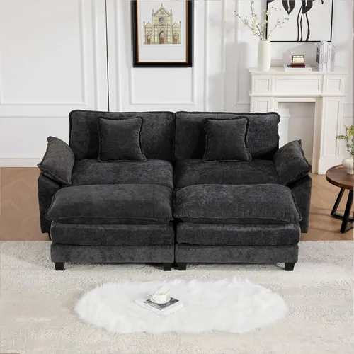 Vista 12 de Sofá seccional modular verde de 111.5", sofás seccionales grandes de 3 plazas para sala de estar, sofá nube oversized de tela chenille con otomana