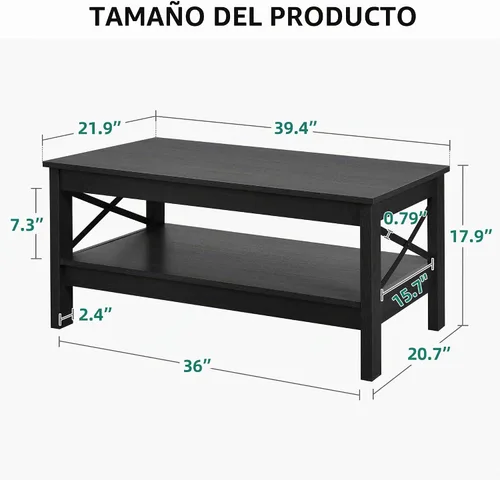 Vista 2 de YITAHOME Mesa de centro para sala de estar, mesa de café moderna de estilo granja con almacenamiento, mesa de centro de 2 niveles, mesa de acento