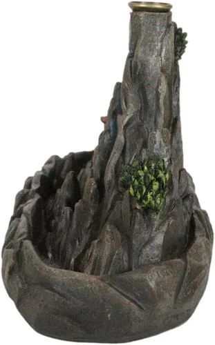 Vista 3 de Ebros Gift Feng Shui Zen Tranquilidad Escena de cordillera rocosa con Pagoda budista asiática Torre del templo con árboles y vegetaciones Humo