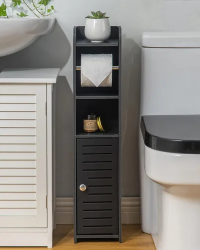 Vista 2 de AOJEZOR - Soporte para papel higiénico: armario de almacenamiento para baño pequeño con soporte para rollo, ideal para colocar junto al inodoro