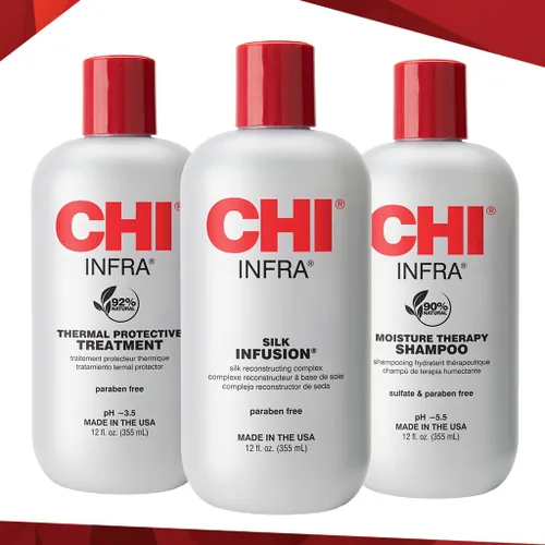 Vista 4 de CHI Kit de trío con champú CHI Infra, tratamiento CHI Infra e infusión de seda CHI
