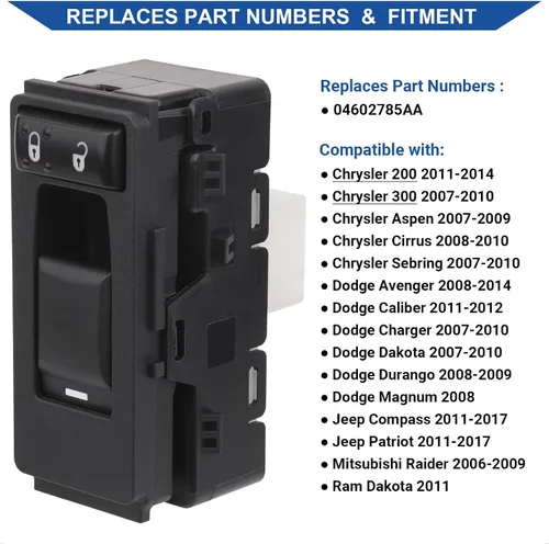 Vista 2 de Obaee Interruptor de ventana lateral del lado del pasajero Compatible con 2006-2017 Chrysler 200/300/Aspen/Cirrus/Sebring, Dodge