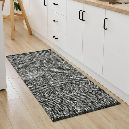 Vista 149 de LEEVAN Alfombra lavable para baño, alfombra tejida negra de 2 x 3 pies para entrada, alfombra de puerta delantera de algodón, alfombras pequeñas