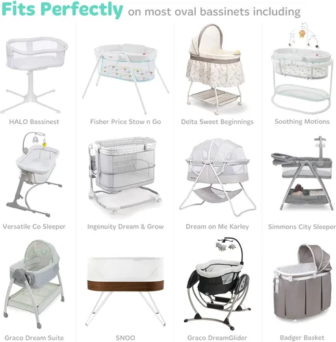 Vista 2 de Sábanas bajeras de moisés compatibles con Halo, Fisher Price, Delta, Graco, se adapta perfectamente a un protector de colchón rectangular ovalado